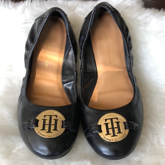 tommy hilfiger flexible leather ballerina shoes